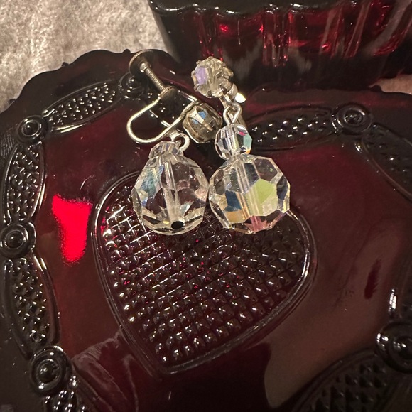 Antique (1920’s)  Faceted Silver Crystal Drop Earrings - Picture 5 of 8